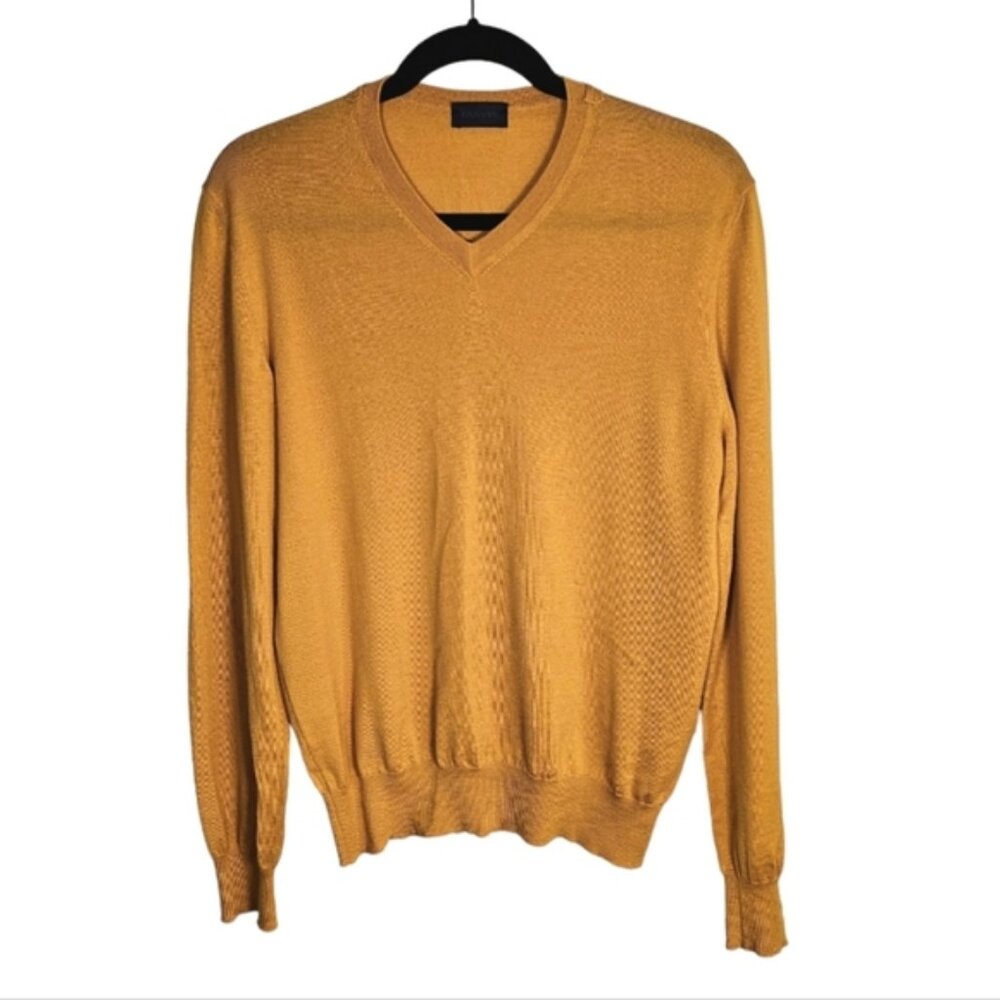Lanvin 100% cashmere mustard yellow knit V-neck sweater size M